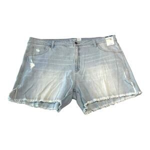 Terra & Sky Size 22W High Rise Light Wash Frayed Hem Side Silt Denim Jean Shorts